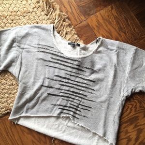 Distressed Cropped Muscle Sweatshirt